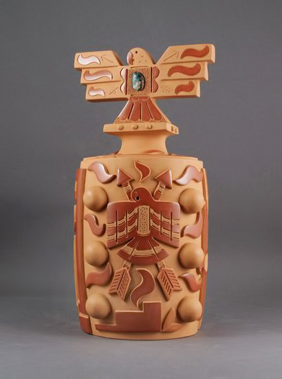 Tammy Garcia---Thunderbird Pop---natural clay with turquoise inlay