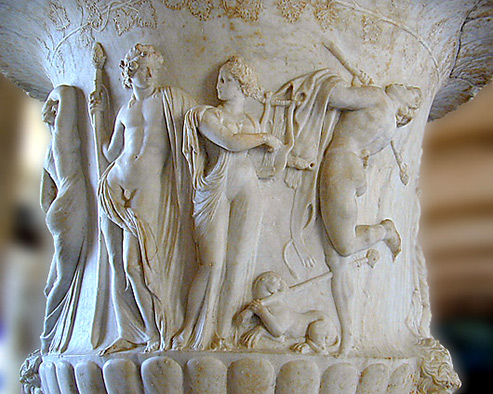 Detail,-Borghese-vase----high relief of Dionysus, maenads, satyr.-Roman
