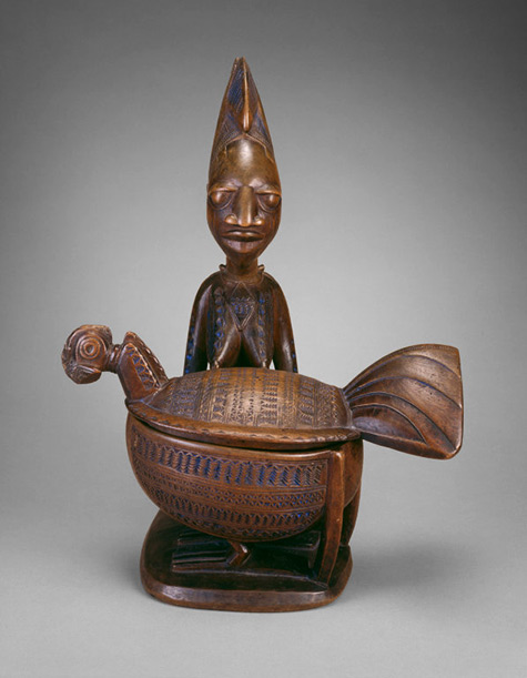 Female Figure with Rooster Offering Bowl (Olumeye), Late 19th early 20th centuryYoruba Nigeria