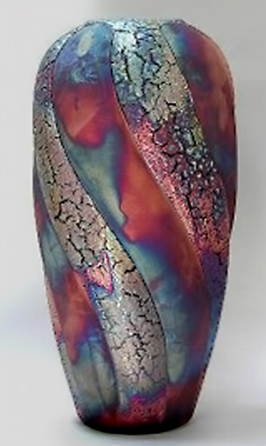 Large-twisted-vase.-Each-piece-of-Raku-Art-is-uniquely-painted-by-fire;-signed-and-dated-by-Master-Raku-Artist,-William-K.-Turner