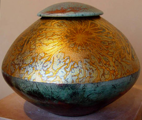 Raku-Pottery-by-Rick-Lowenkamp lidded vessel
