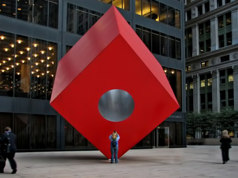 Noguchi’s Red Cube public sculpture in New York