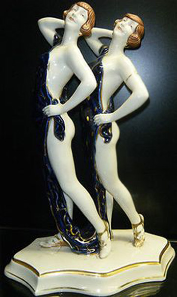 Royal Dux Porcelain Statue of twins