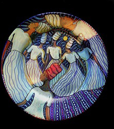 Dudly Vaccianna painted glass dish