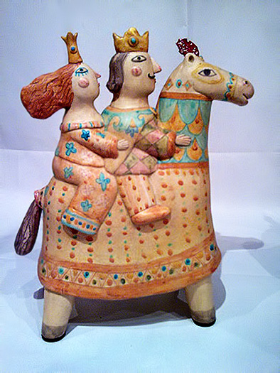 Michele_fabbricatore terracotta sculpture king and queen riding a horse