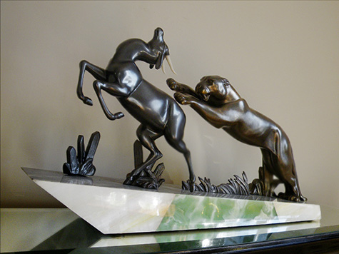 French Art Deco-Panther-&-Antelope-Sculpture-1930