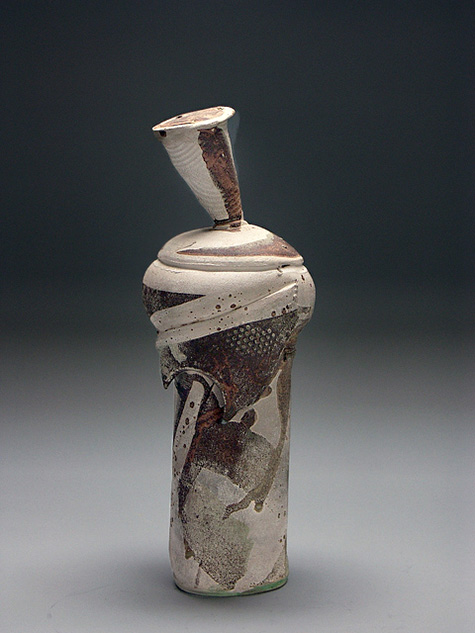 Larry White Untitled-figurative-vessel,-1979;-made-in-California;-stoneware-raku
