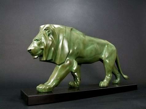 Green Art Deco Lion-by-Le-Verrier-