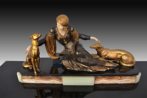 The Guardians MENNEVILLE-ART-DECO-LADY-WITH-DOGS