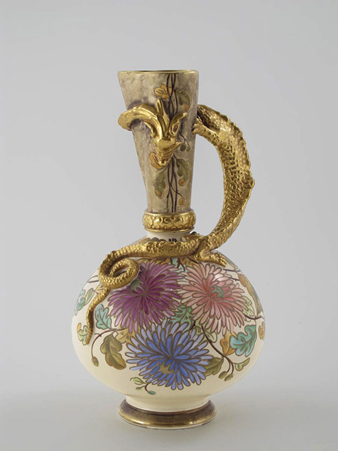 Old Hall Pottery jug with dragon handle