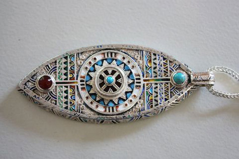 Serik Rysbekov - silver, carnelian, turquoise pendant
