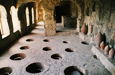 Qvevri pots in monastery floor