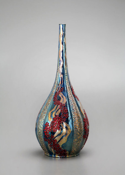 19th-C Zsolnay Iridescent Long Neck Genie Bottle Vase