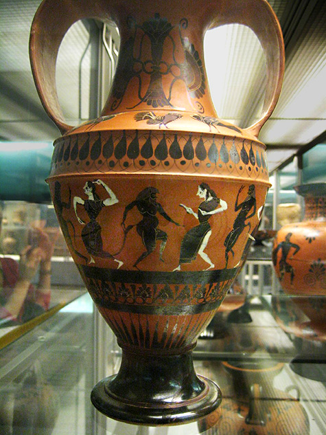 Black Figured Amphora_(Jar) With a Frieze of Dancing Satyrs and Maenads