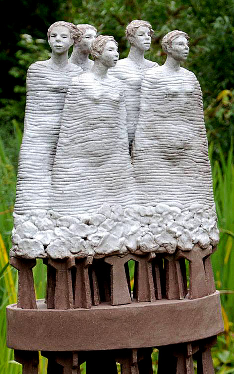Garden sculpture five women by sculptress Hanneke van den Bergh
