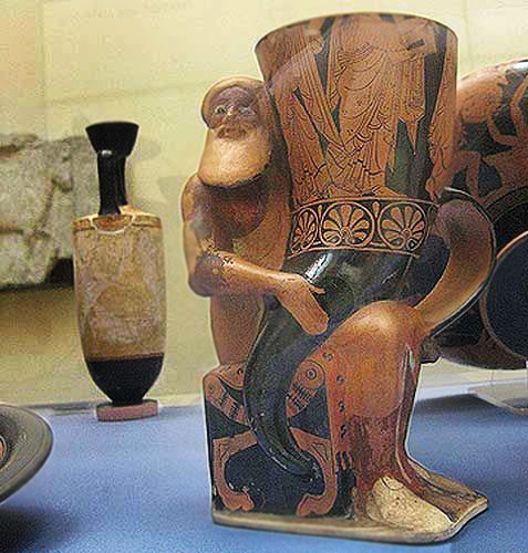 Ancient Greek Pottery - Rhyton with Dionysus---the god of wine