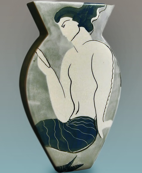 Belgian Art Deco Vase-with-Mermaid-Motif