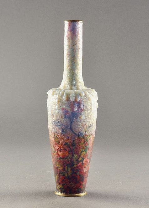 Jules Sarlandie Embossed Floral Enameled Vase- GALERIE-PLAISANCE