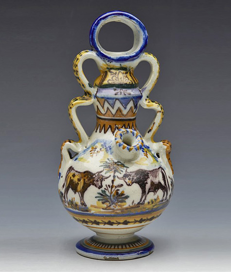 ANTIQUE_SPANISH_FAIENCE_ALCORA_WINE_JAR_PAINTED_WITH_ANIMALS_1819TH_C