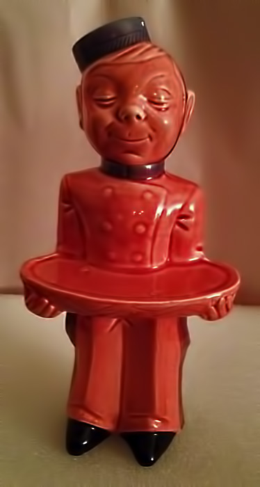 Vintage-ceramic Bellhop-German-Decanter in red