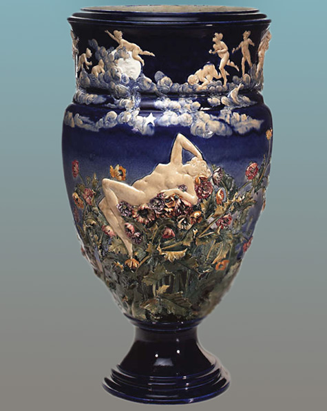 Choisy le Roi Maiolica vase by Louis Carrier Belleuse,-circa-1880 TOEBOSCH ANTIQUES-France