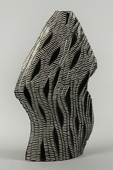Larry Halvorsen freeform abstract ceramic sculpture in black and white 