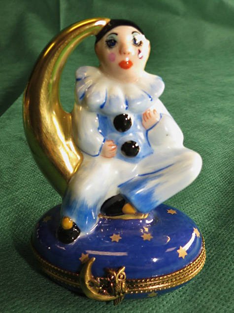 Limoges Hand Painted Box, Clown on the Moon