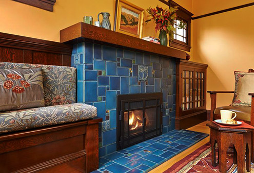 Motawi- Caribbean Blue Collage Fireplace by Michelle Nelson Design