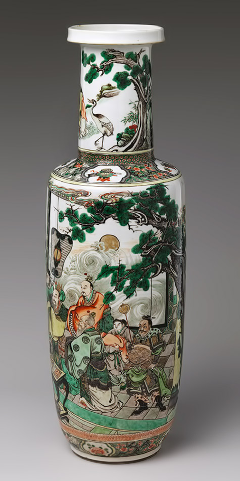 Vase with immortals offering the peaches of longevity, Qing dynasty (1644–1911),-Kangxi period