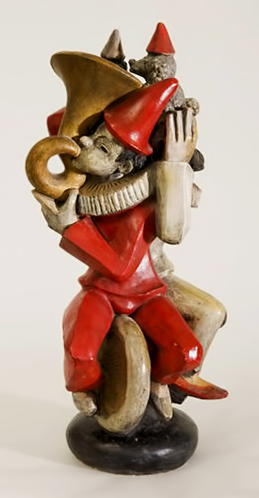 Waylande Gregory,-“Clowns on Unicycles,”-circa-1932,-painted terracotta
