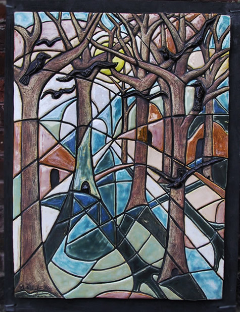 Abstract ceramic tile - Ravens Wood- Janice L. Walrafen