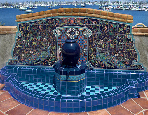 Reproduction of the fountain mural at the Adamson house in Malibu, Californa,-a-classic-Malibu-home-built-in-1930.