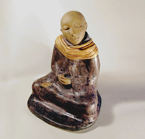 Buddhist Monk -Figurative Sculpture Jar-or-Urn---Ceramic-Sitting Meditation - Jillatay