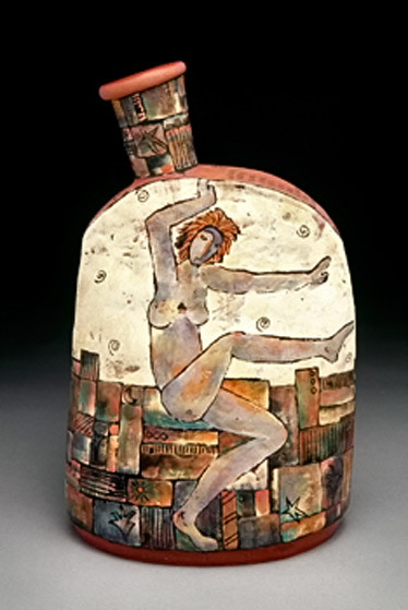 Conversation-Starter Beth Tarkington asymetrical bottle with dancing nude girl decoration