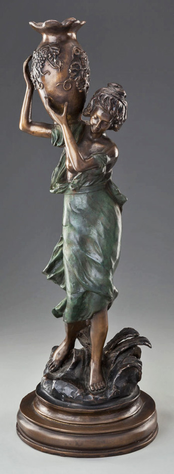 FRENCH SCHOOL (19th Century). Woman with Urn. Bronze with greenish-brown patina.