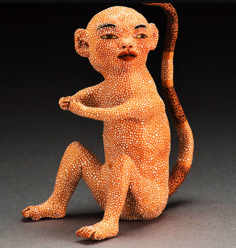 Jenny-Mendes---ceramic-sculpture-spotty monkey