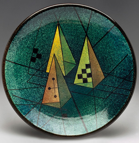 Myrton Purkiss plate,-detailed and colorfully painted geometric designs,
