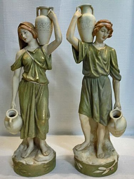 Royal Dux porcelain-Figurine-Grecian man and woman carrying pots