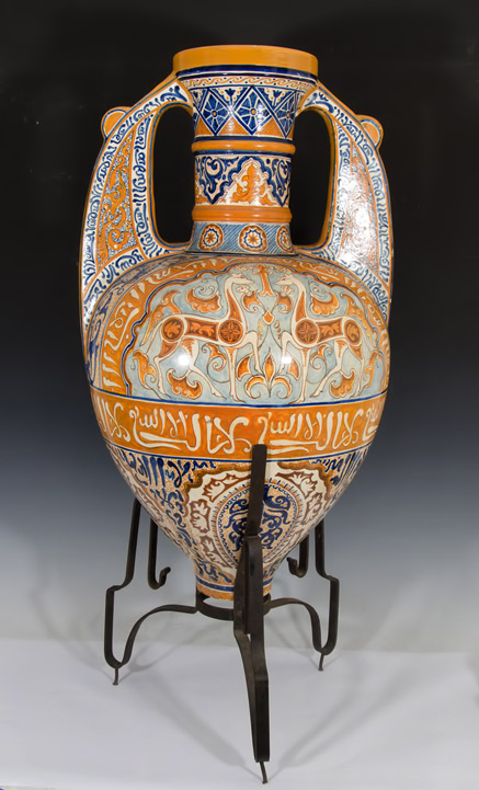 Antique hand painted ceramic Alhambra floor vase,-circa-1900. Signed F. Jose MF Martinez