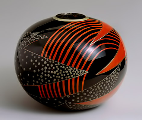 1925 vividly colored geometric patterning Jazz Age style vase