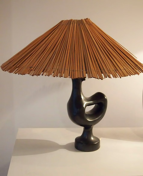 1953 black ceramic Bird Lamp by Georges Jouve 
