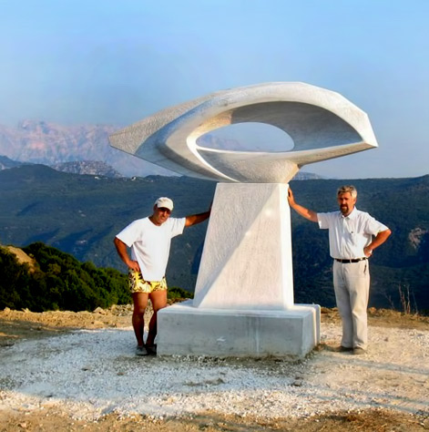 Abstract sculpture with view of Tzoumerka mountains by Theodoros Papagiannis