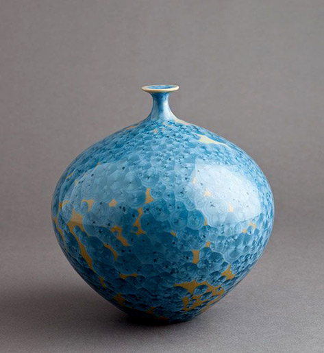 Hideaki-Miyamura- turquoise and yellow crystalline glazed vase