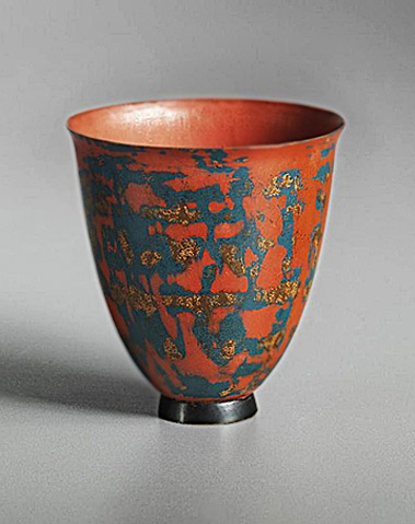 Lacquered-copper footed vase