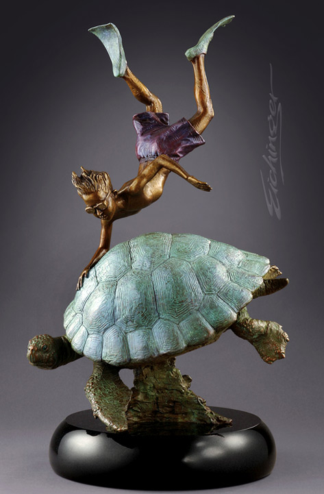Through the Eyes of a Turtle by Martin Eichinger at Quent Cordair Fine Art Boy diving with a turtle