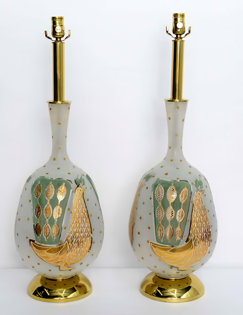 MId century style Gilt Decorated Peacock Table Lamps
