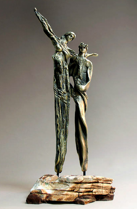 abstract bronze sculpture of a couple by Yiannis Nanouris