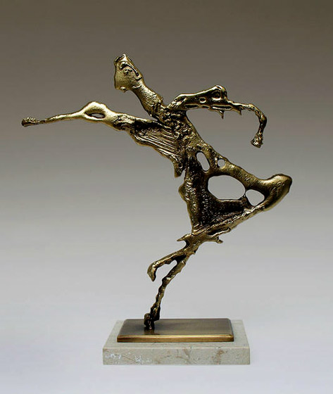 Abstract bronze sculpture figure in motion by Yiannis Nanouris