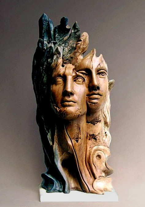 Yiannis-Nanouris-raku-mask double head sculpture