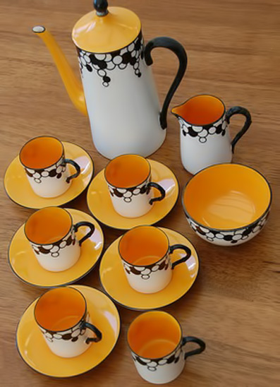 Art Deco Bubbles Royal Worcester coffee set -look of clarice cliff susie cooper